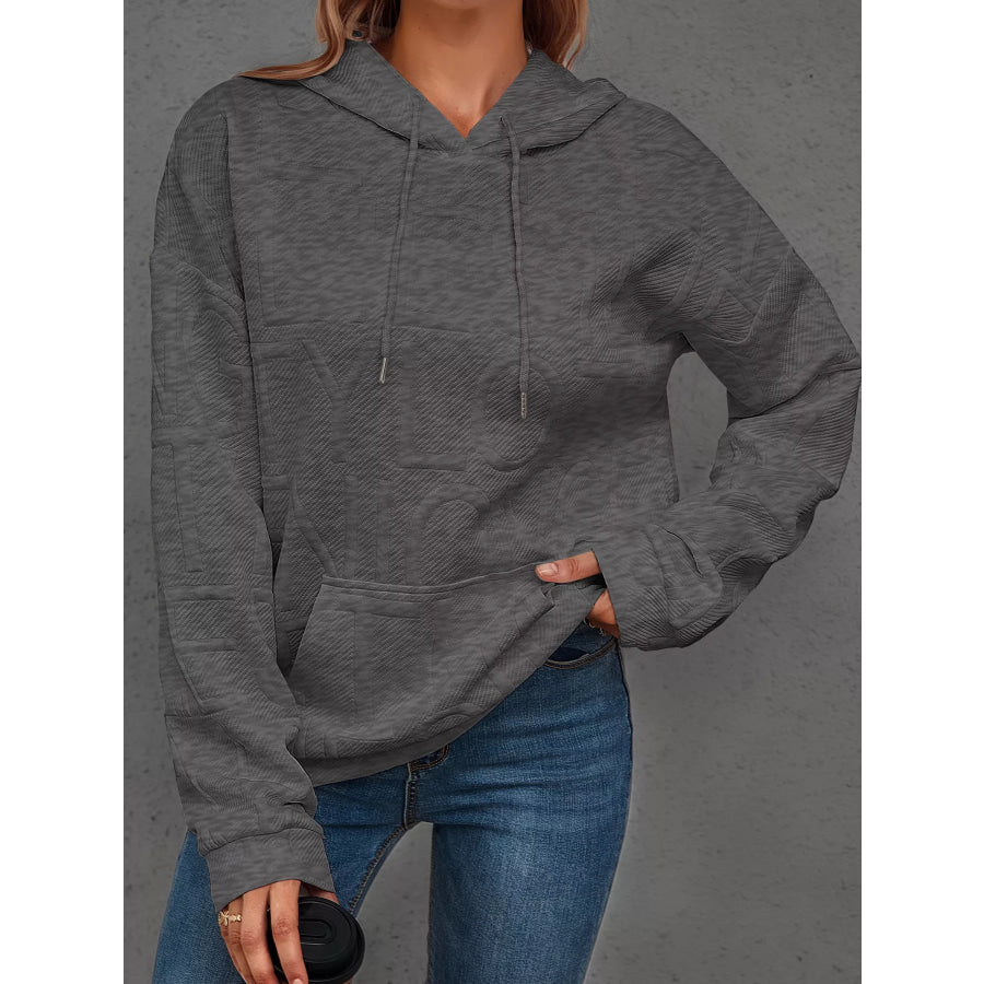 Full Size Textured Embossed Long Sleeve Hoodie Plus Size Apparel and Accessories