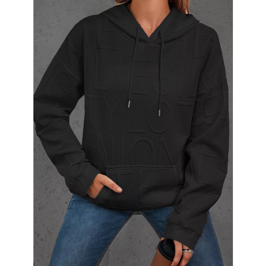 Full Size Textured Embossed Long Sleeve Hoodie Plus Size Apparel and Accessories