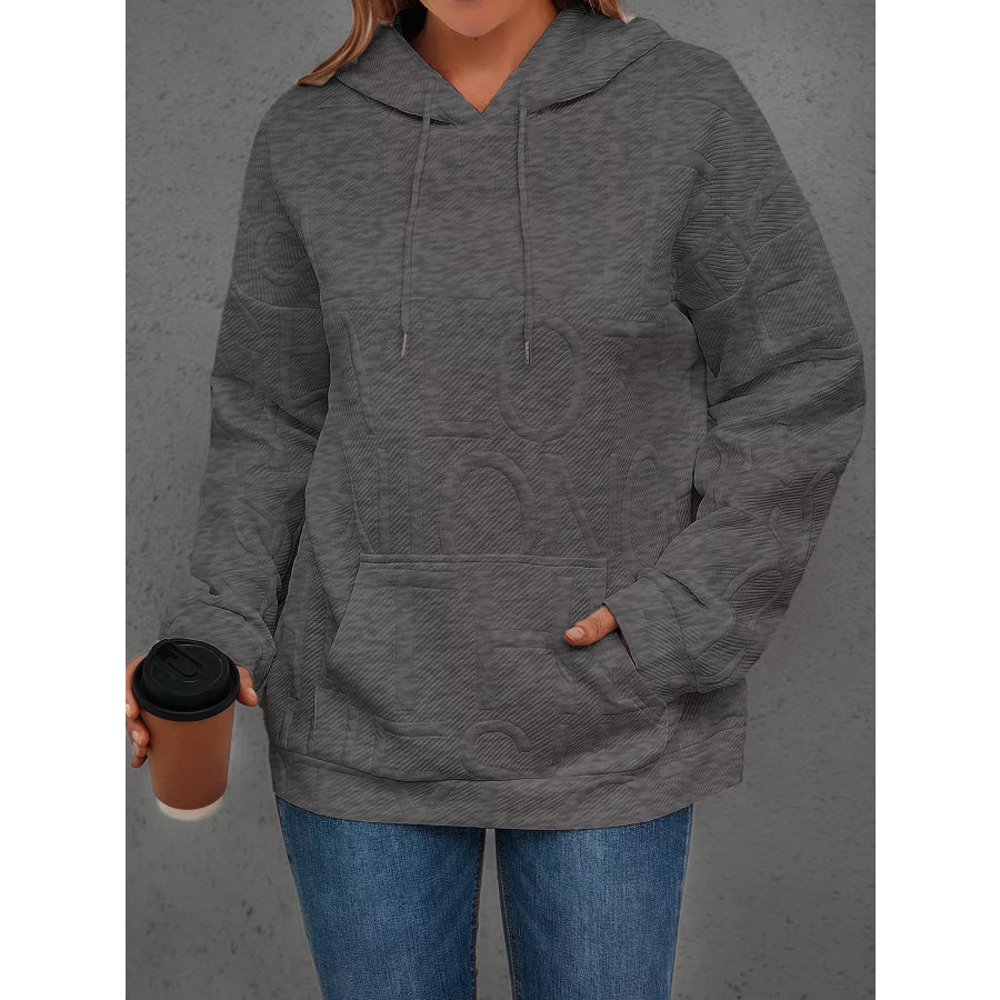 Full Size Textured Embossed Long Sleeve Hoodie Plus Size Apparel and Accessories