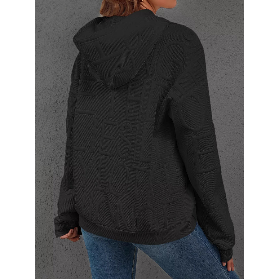 Full Size Textured Embossed Long Sleeve Hoodie Plus Size Apparel and Accessories