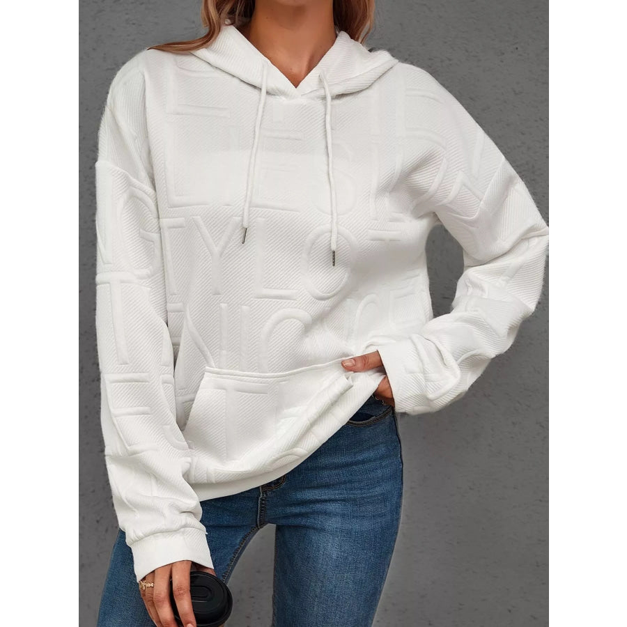Full Size Textured Embossed Long Sleeve Hoodie Plus Size Apparel and Accessories