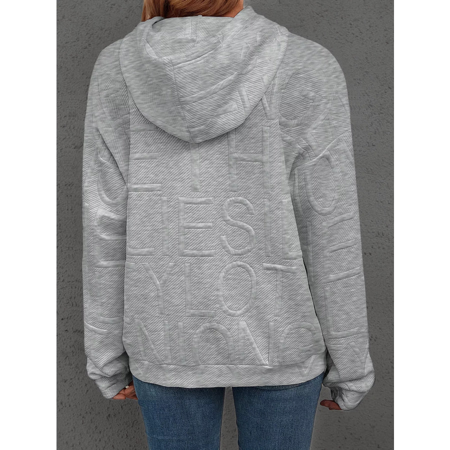 Full Size Textured Embossed Long Sleeve Hoodie Plus Size Apparel and Accessories