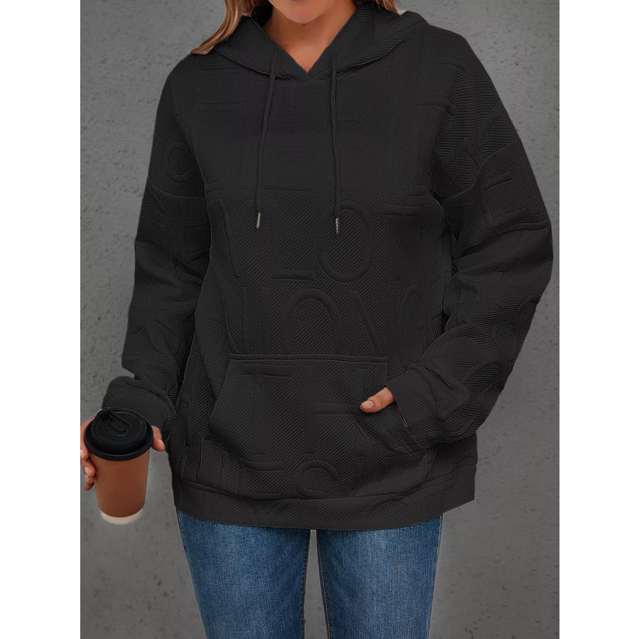 Full Size Textured Embossed Long Sleeve Hoodie Plus Size Apparel and Accessories