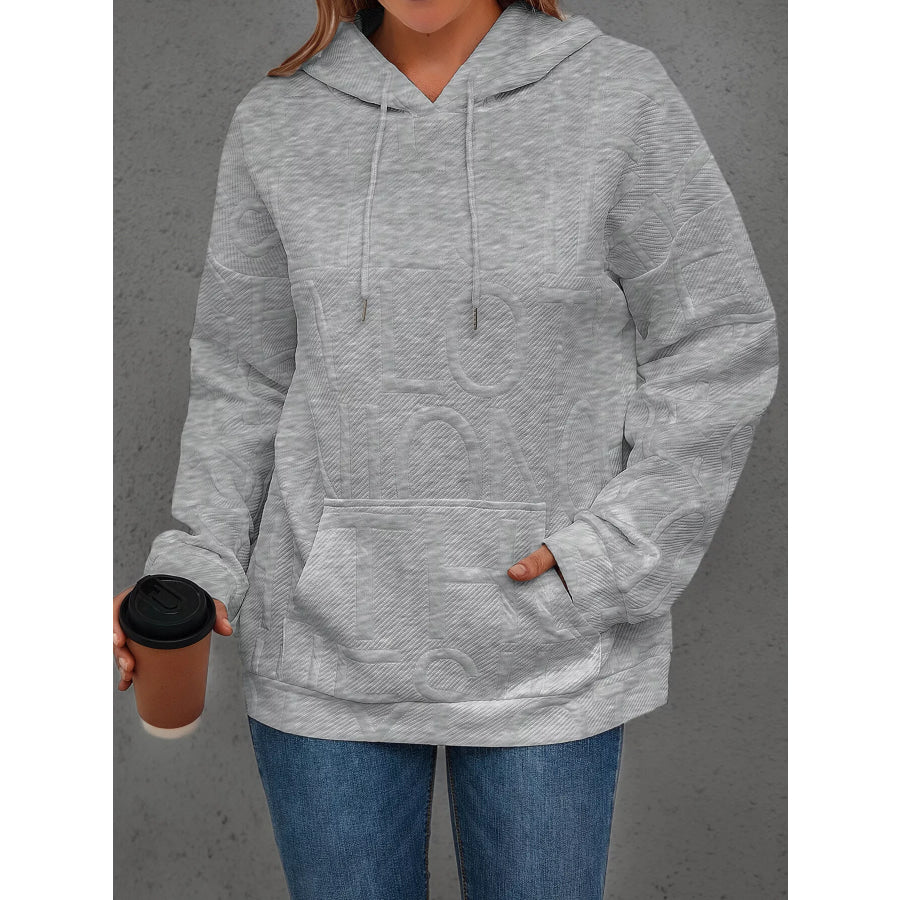 Full Size Textured Embossed Long Sleeve Hoodie Plus Size Apparel and Accessories