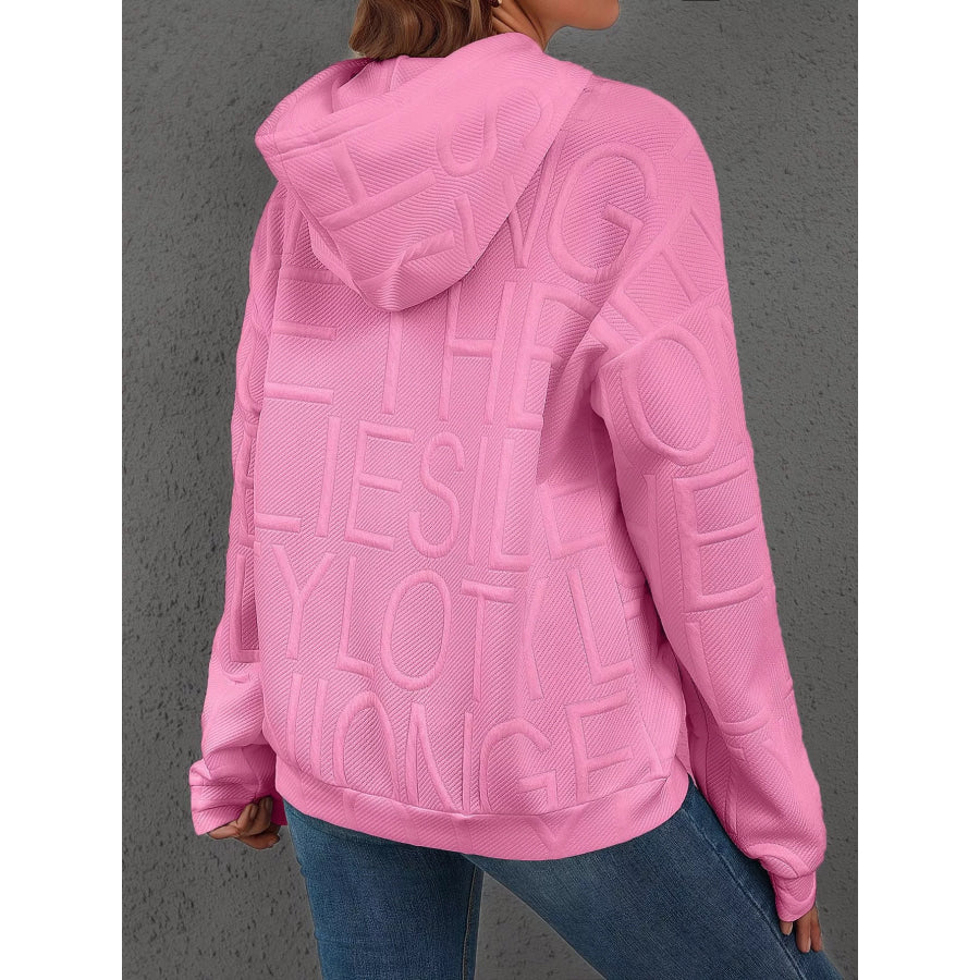 Full Size Textured Embossed Long Sleeve Hoodie Plus Size Apparel and Accessories