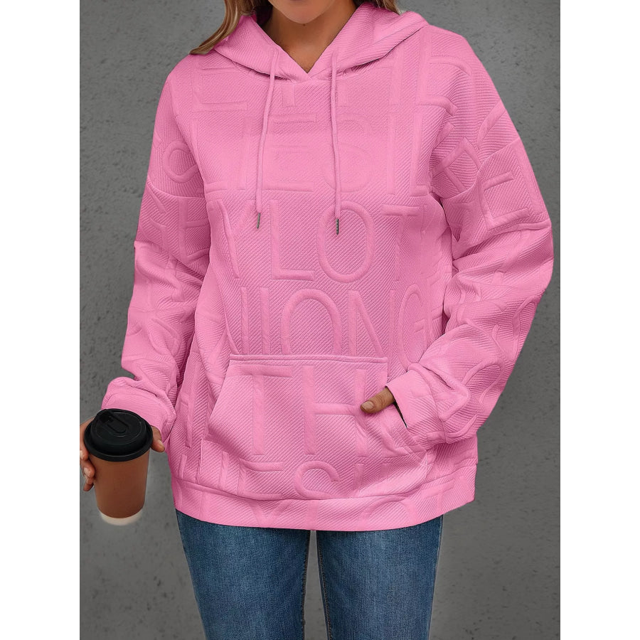 Full Size Textured Embossed Long Sleeve Hoodie Plus Size Apparel and Accessories