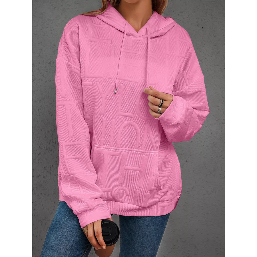 Full Size Textured Embossed Long Sleeve Hoodie Plus Size Pink / S Apparel and Accessories