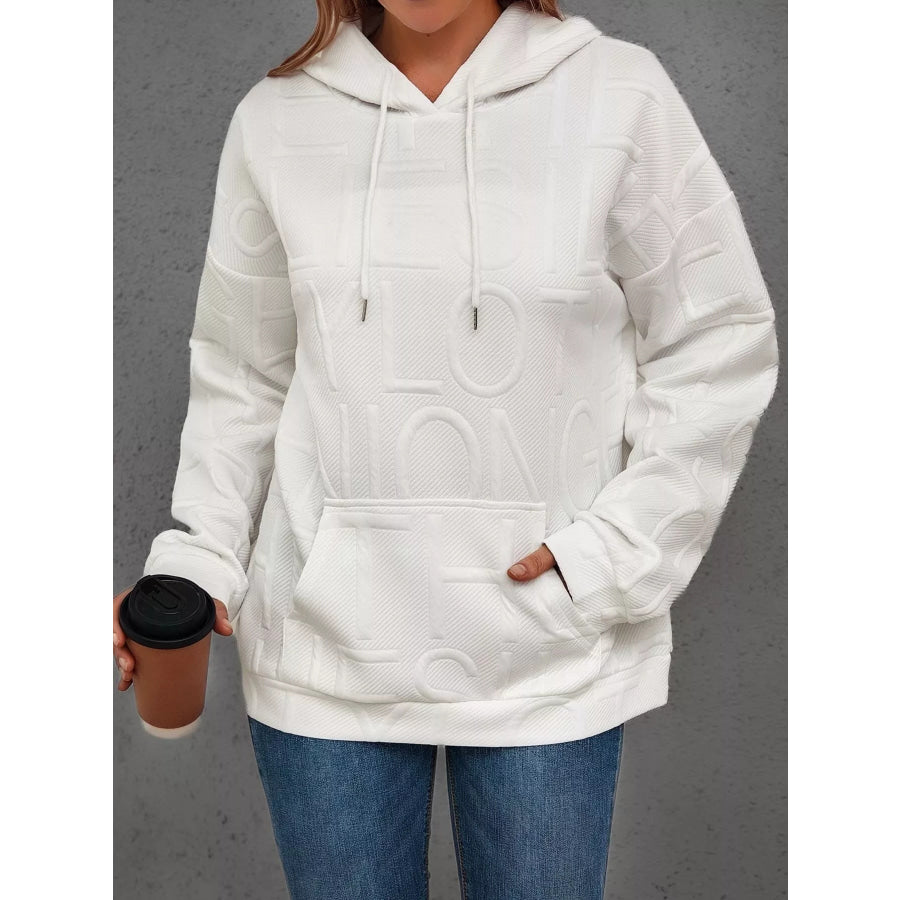 Full Size Textured Embossed Long Sleeve Hoodie Plus Size White / S Apparel and Accessories