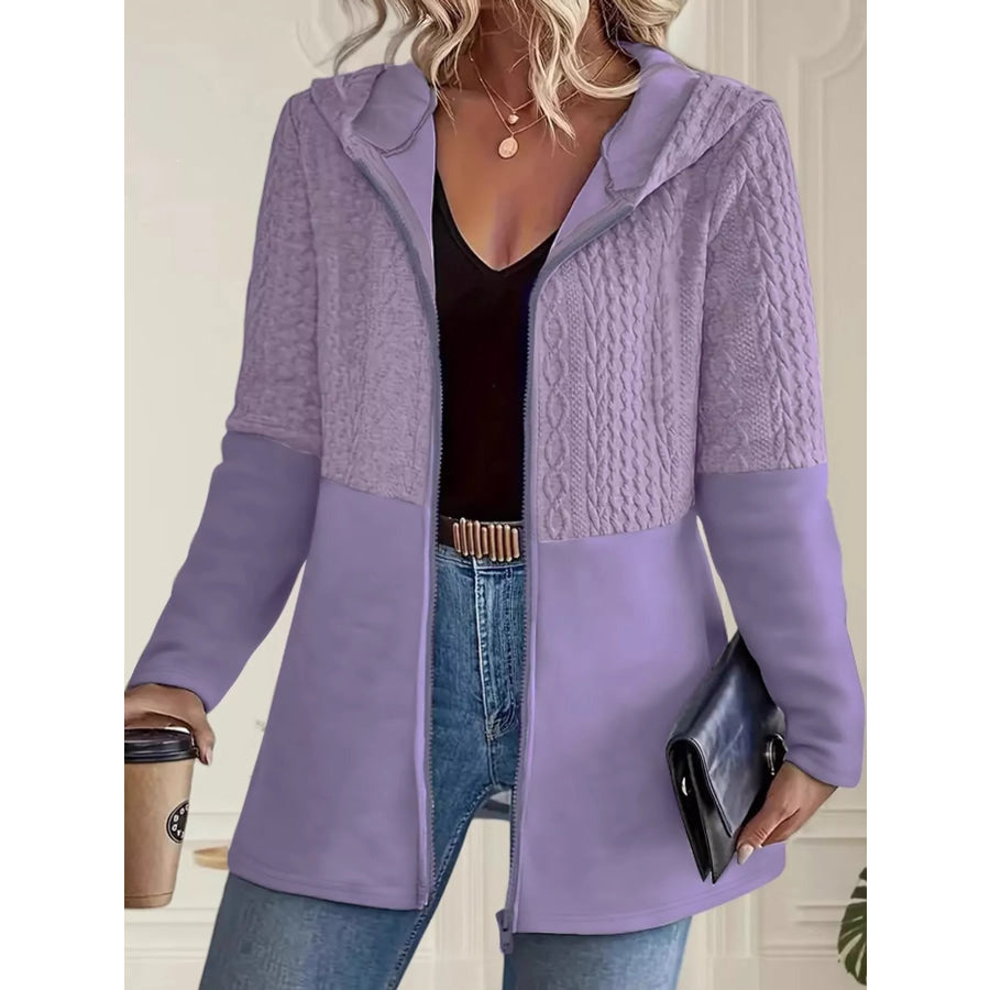 Full Size Textured Hooded Zip-Up Jacket Plus Apparel and Accessories