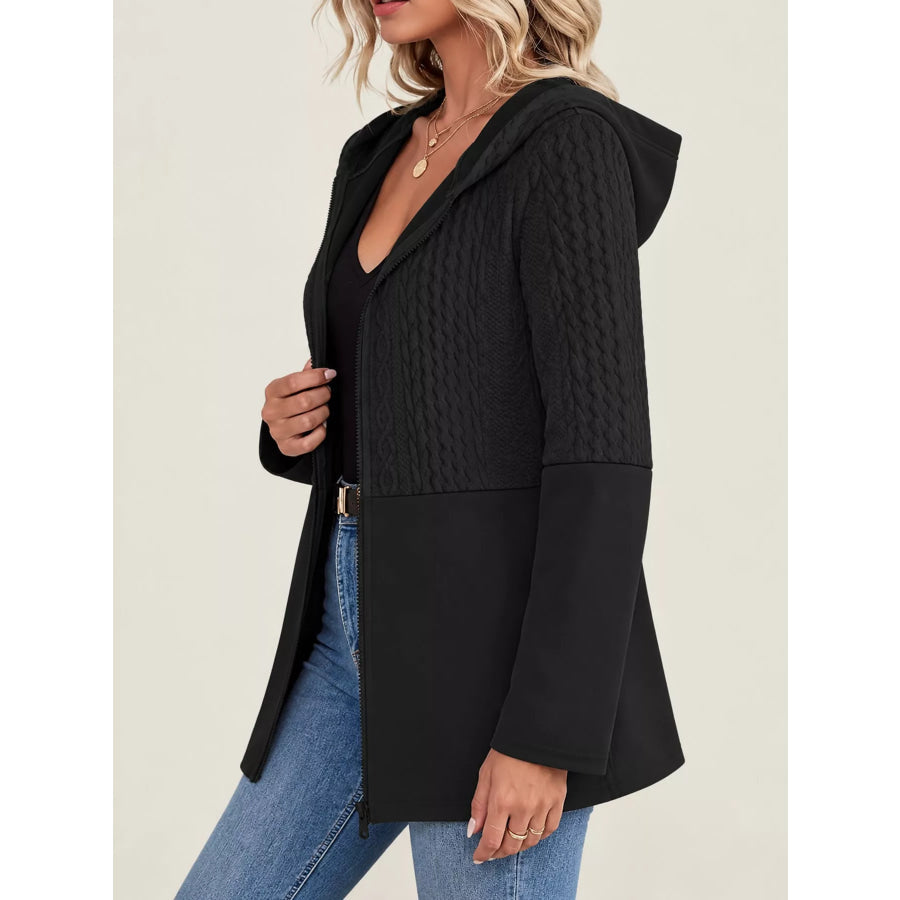 Full Size Textured Hooded Zip-Up Jacket Plus Apparel and Accessories