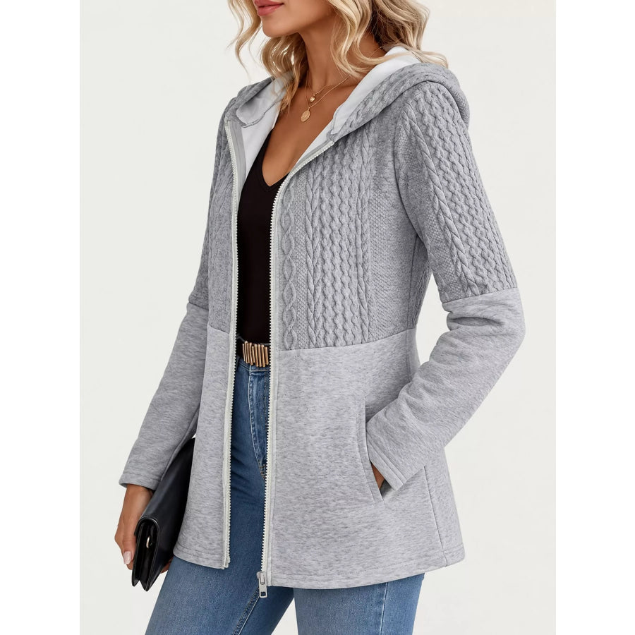 Full Size Textured Hooded Zip-Up Jacket Plus Apparel and Accessories