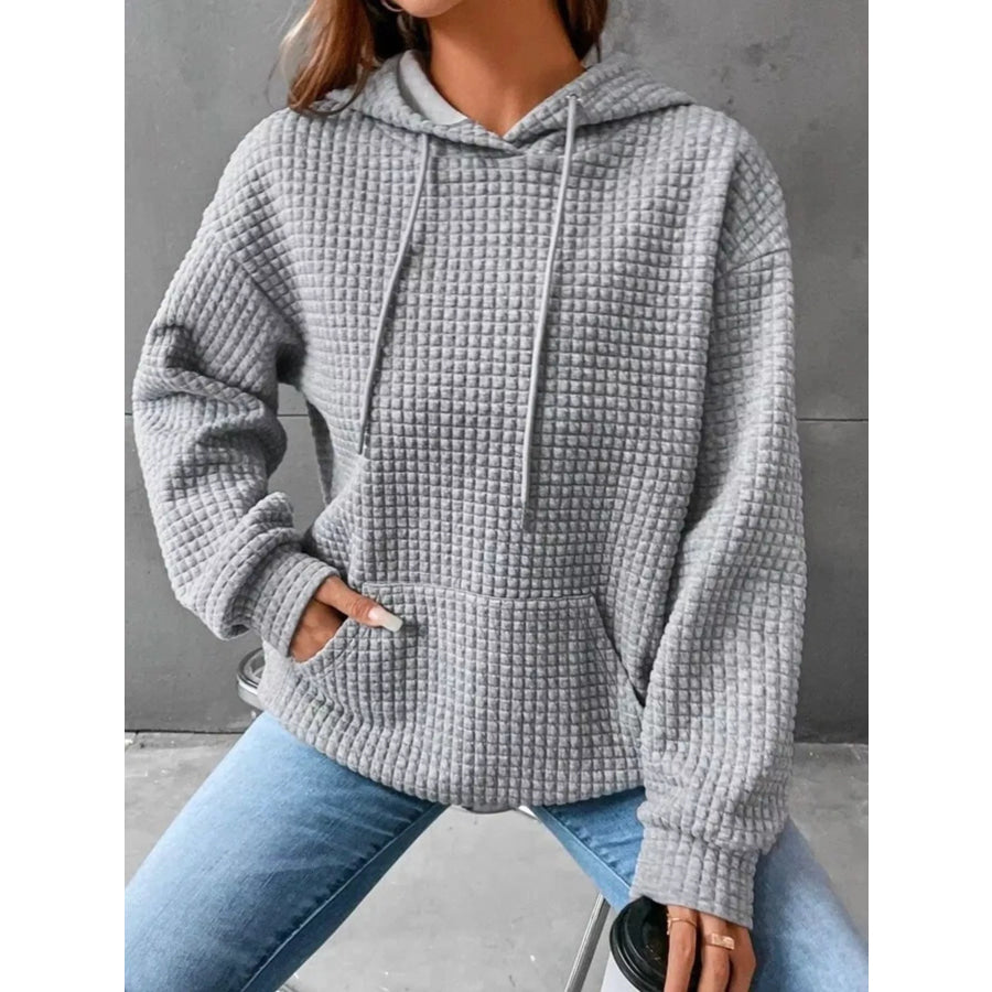Full Size Textured Kangaroo Pocket Hoodie Plus Size Apparel and Accessories