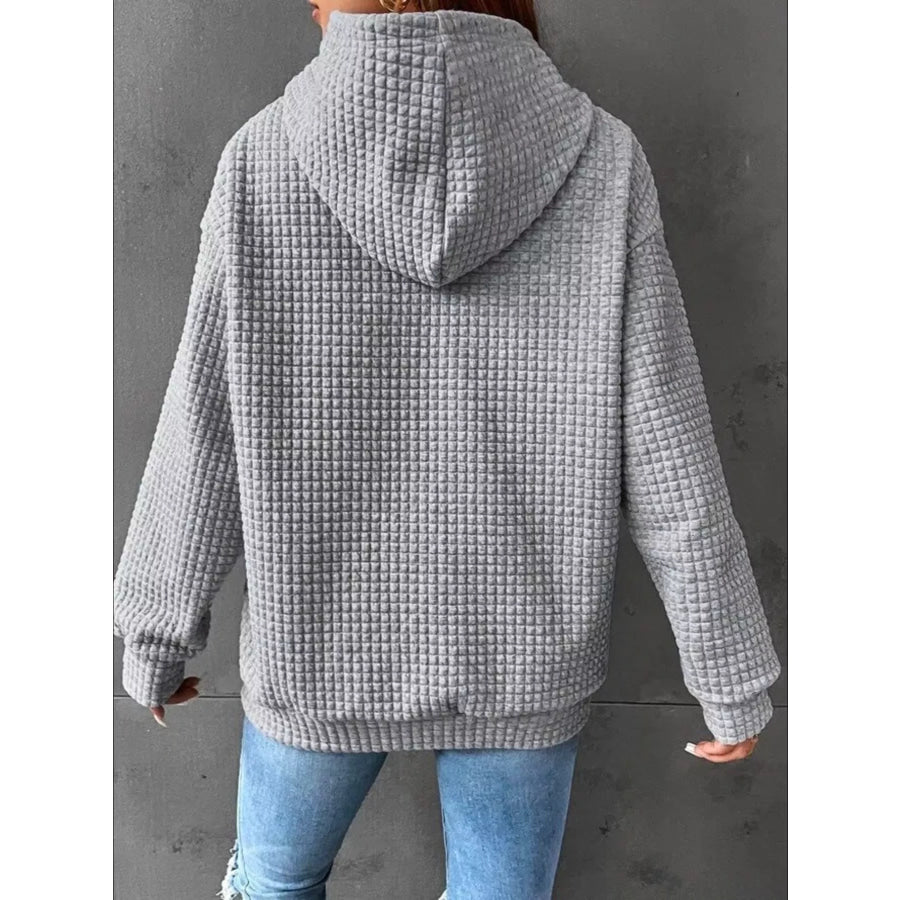 Full Size Textured Kangaroo Pocket Hoodie Plus Size Apparel and Accessories