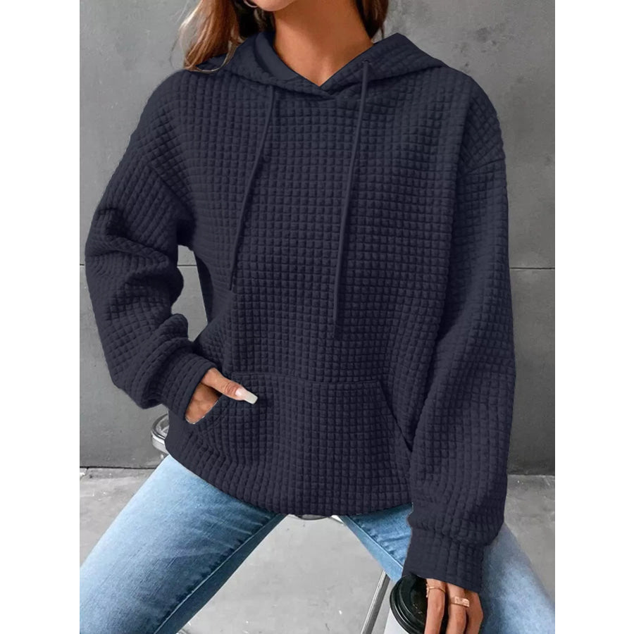 Full Size Textured Kangaroo Pocket Hoodie Plus Size Apparel and Accessories