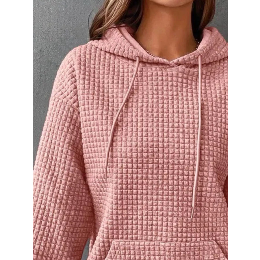 Full Size Textured Kangaroo Pocket Hoodie Plus Size Apparel and Accessories