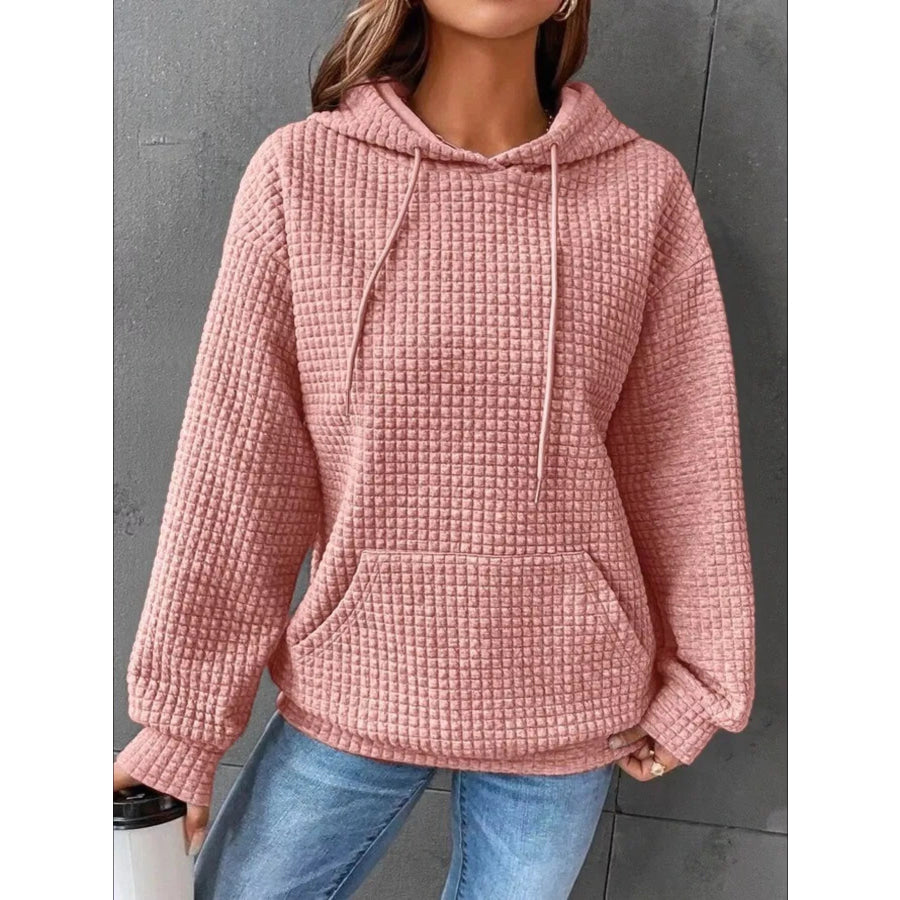 Full Size Textured Kangaroo Pocket Hoodie Plus Size Apparel and Accessories