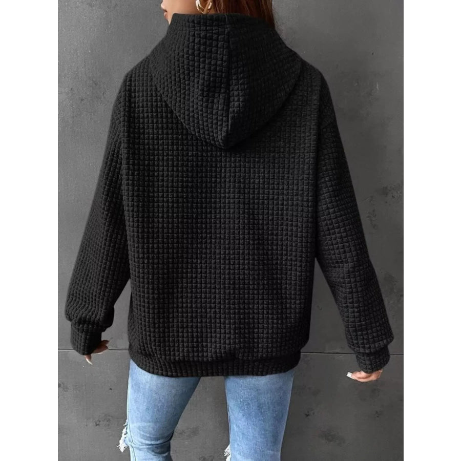 Full Size Textured Kangaroo Pocket Hoodie Plus Size Apparel and Accessories