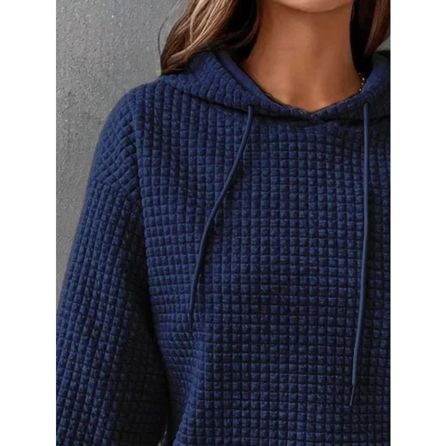 Full Size Textured Kangaroo Pocket Hoodie Plus Size Apparel and Accessories