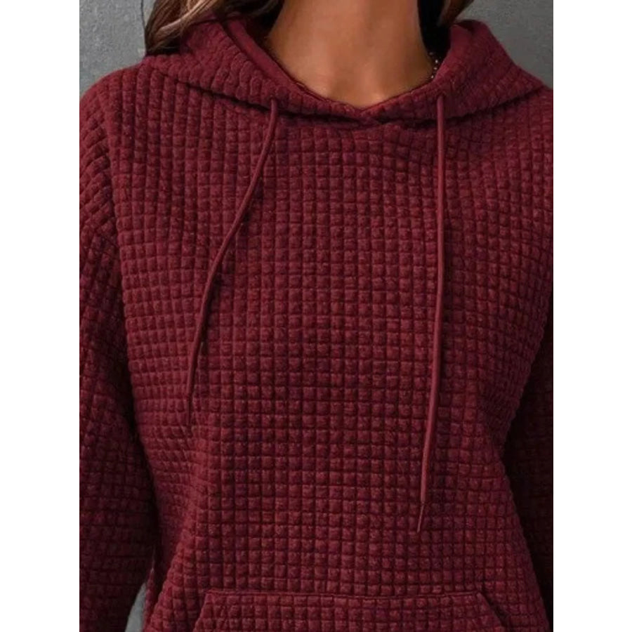 Full Size Textured Kangaroo Pocket Hoodie Plus Size Apparel and Accessories