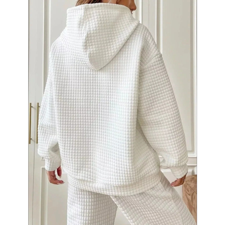 Full Size Textured Kangaroo Pocket Hoodie Plus Size Apparel and Accessories