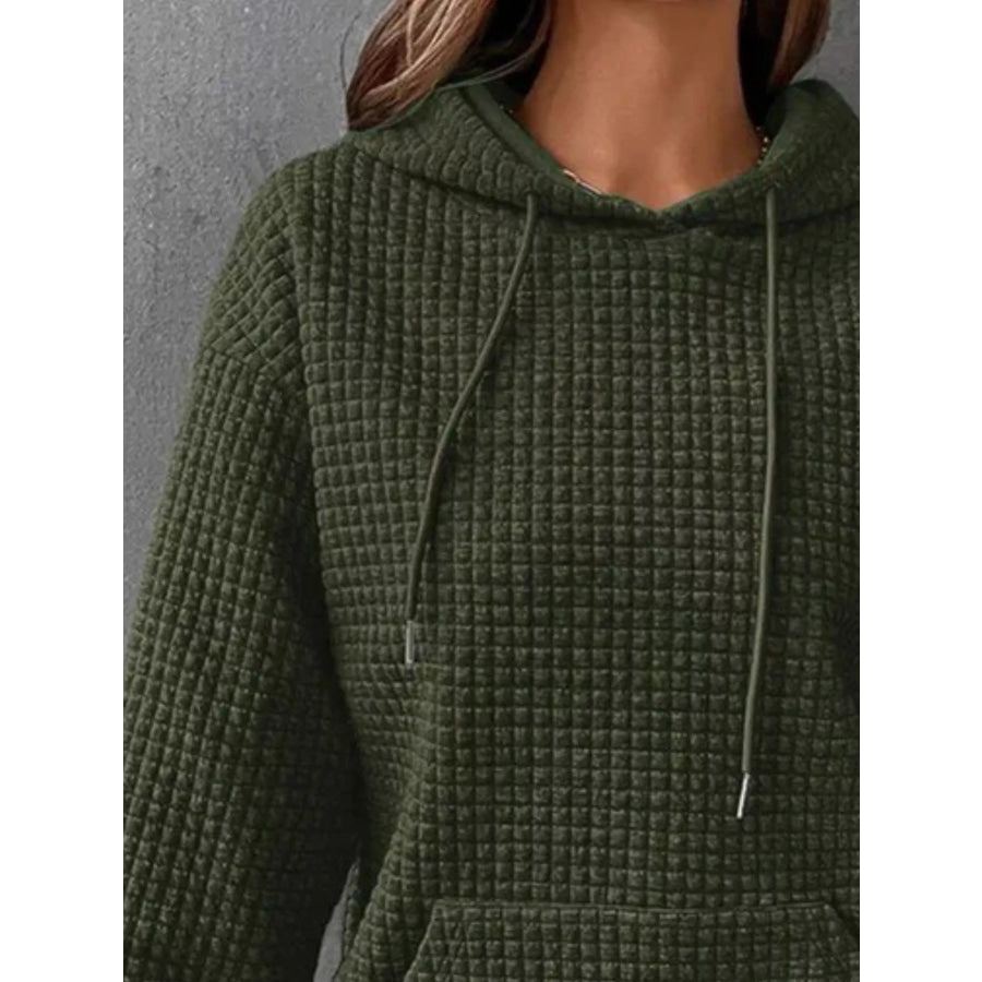 Full Size Textured Kangaroo Pocket Hoodie Plus Size Apparel and Accessories