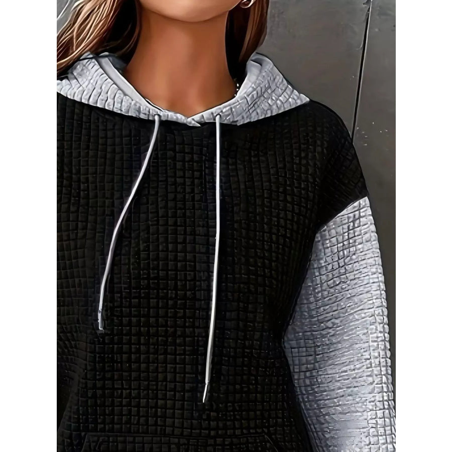 Full Size Textured Kangaroo Pocket Hoodie Plus Size Apparel and Accessories