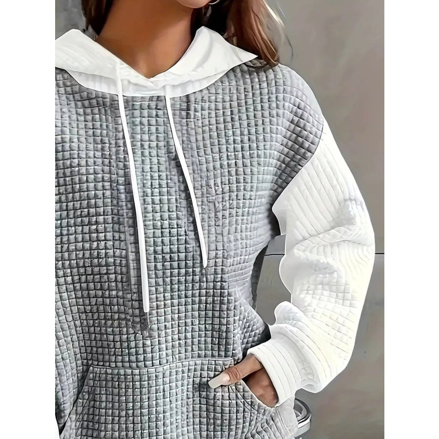 Full Size Textured Kangaroo Pocket Hoodie Plus Size Apparel and Accessories