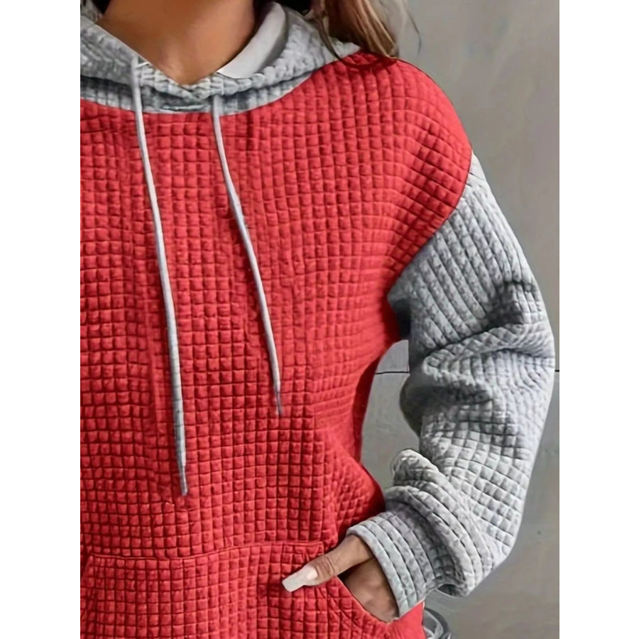 Full Size Textured Kangaroo Pocket Hoodie Plus Size Apparel and Accessories