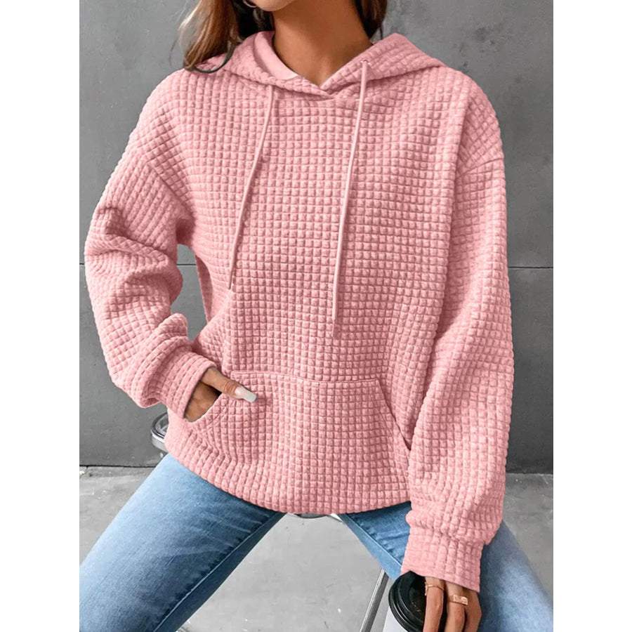 Full Size Textured Kangaroo Pocket Hoodie Plus Size Pink / S Apparel and Accessories
