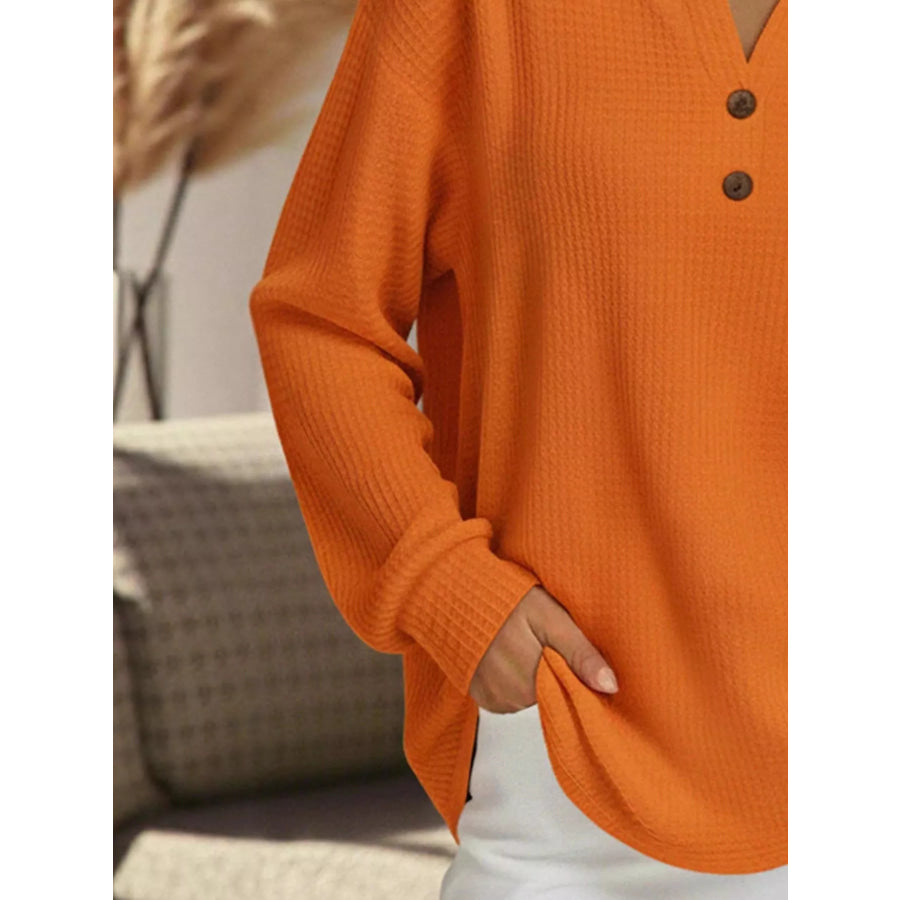 Full Size Textured Knit Decor Button Top Plus Size Apparel and Accessories