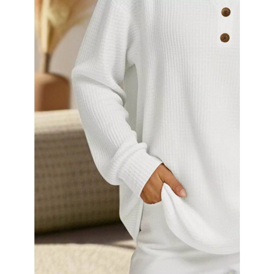 Full Size Textured Knit Decor Button Top Plus Size Apparel and Accessories