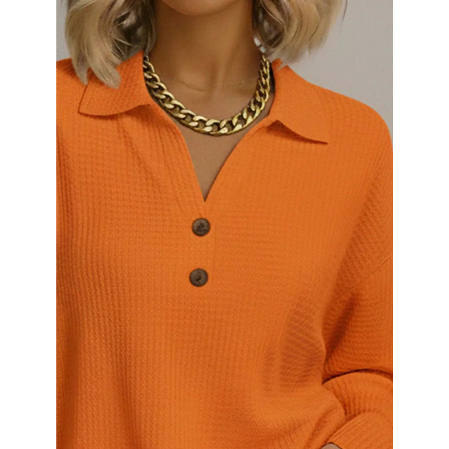 Full Size Textured Knit Decor Button Top Plus Size Apparel and Accessories