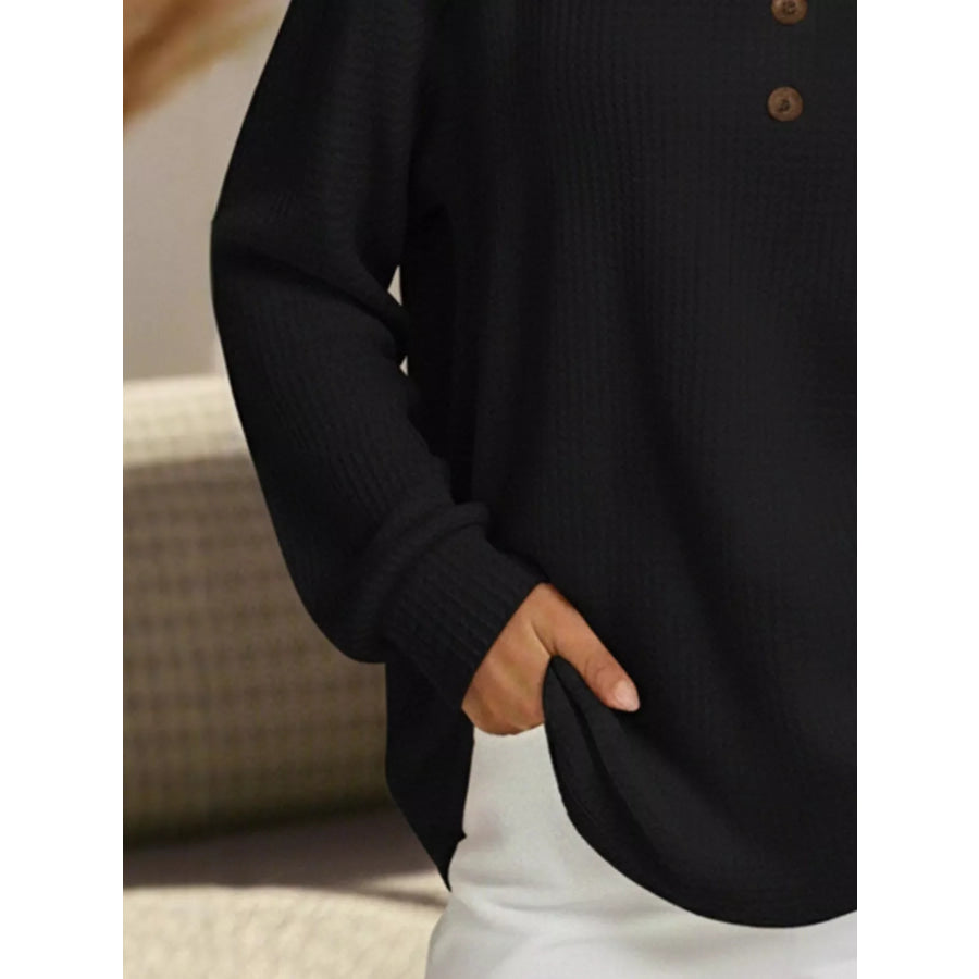 Full Size Textured Knit Decor Button Top Plus Size Apparel and Accessories