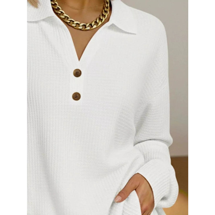 Full Size Textured Knit Decor Button Top Plus Size Apparel and Accessories