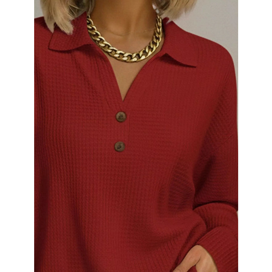 Full Size Textured Knit Decor Button Top Plus Size Apparel and Accessories