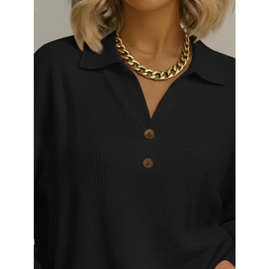 Full Size Textured Knit Decor Button Top Plus Size Apparel and Accessories