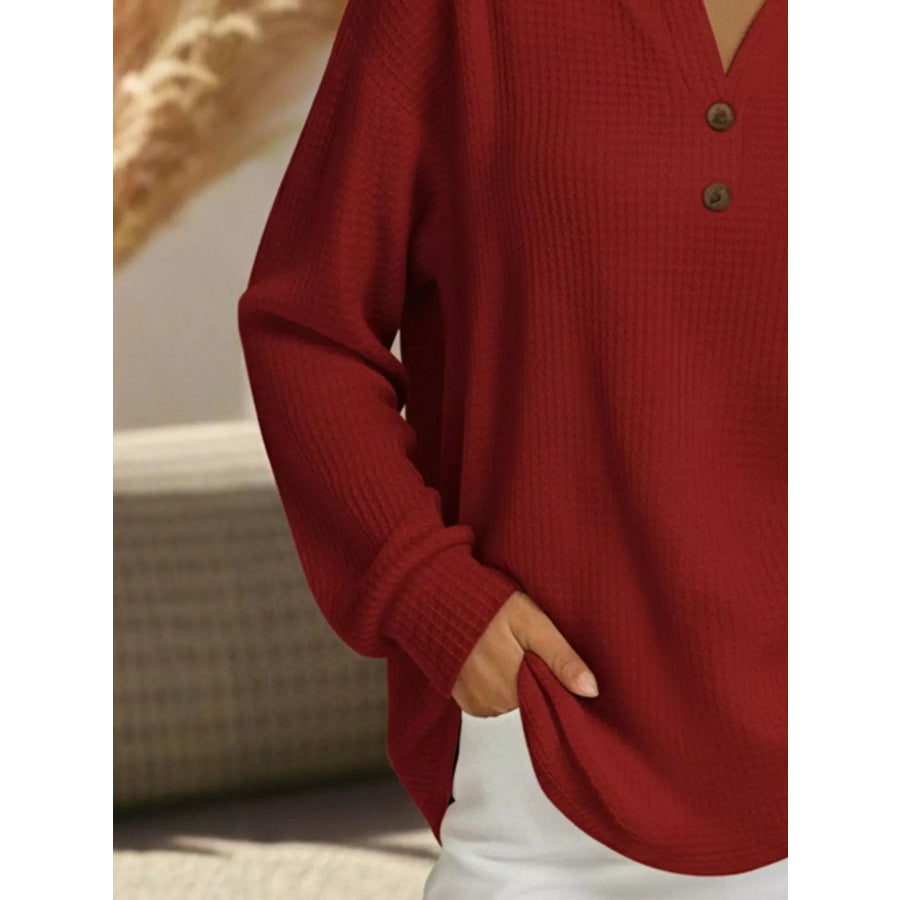 Full Size Textured Knit Decor Button Top Plus Size Apparel and Accessories