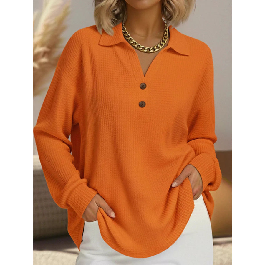 Full Size Textured Knit Decor Button Top Plus Size Orange Red / S Apparel and Accessories
