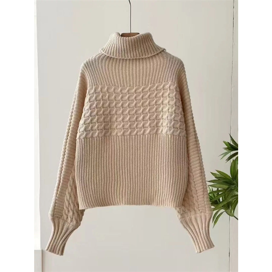 Full Size Textured Knit Turtleneck Long Sleeve Sweater Plus Size Apparel and Accessories