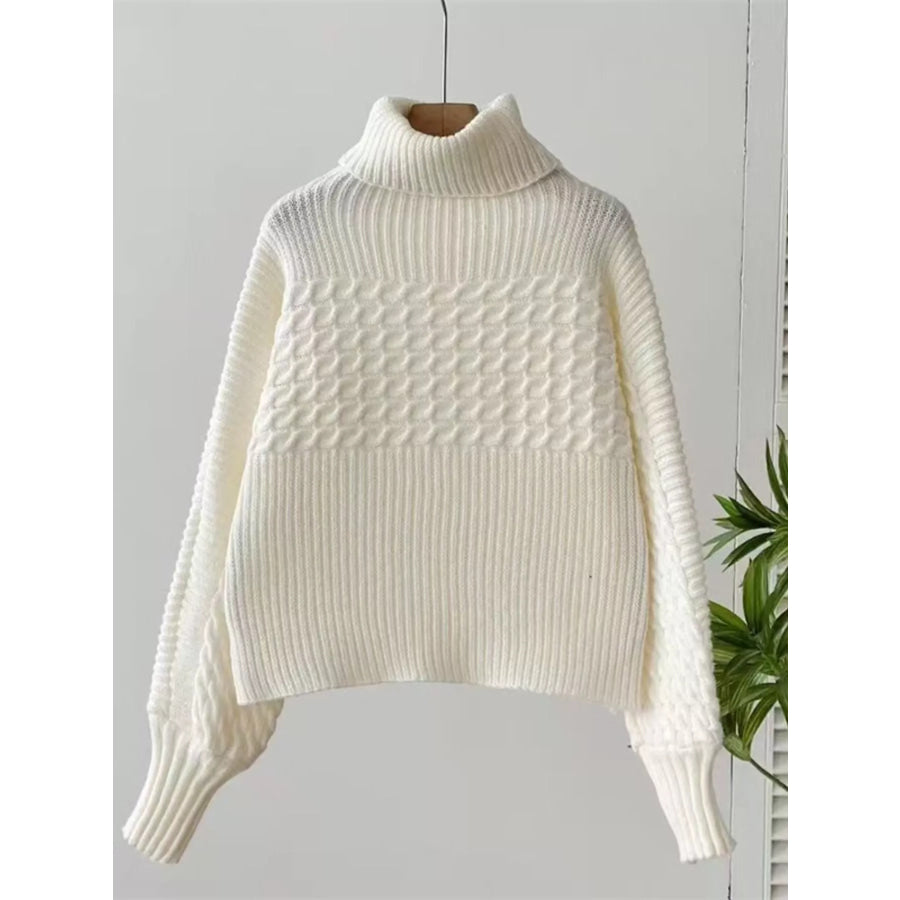 Full Size Textured Knit Turtleneck Long Sleeve Sweater Plus Size Apparel and Accessories