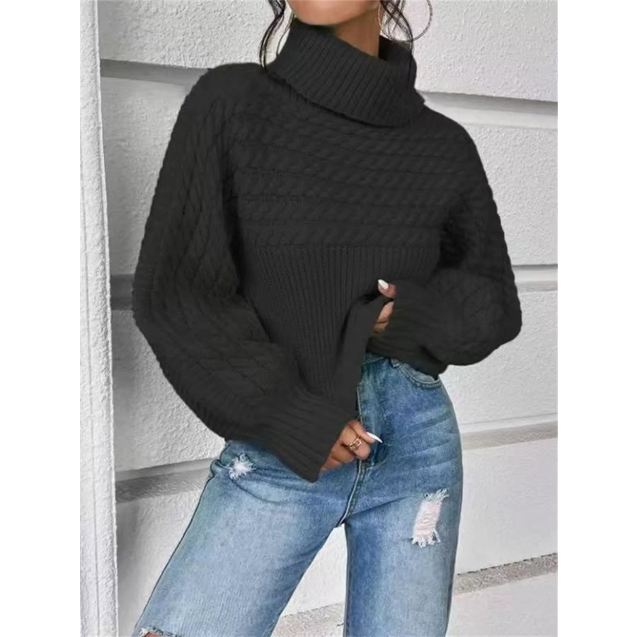 Full Size Textured Knit Turtleneck Long Sleeve Sweater Plus Size Apparel and Accessories