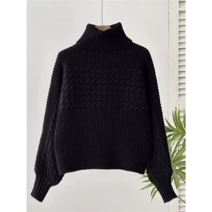 Full Size Textured Knit Turtleneck Long Sleeve Sweater Plus Size Apparel and Accessories