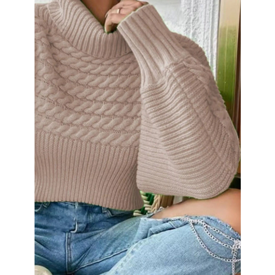 Full Size Textured Knit Turtleneck Long Sleeve Sweater Plus Size Apparel and Accessories