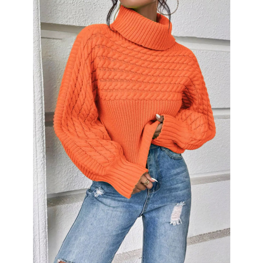 Full Size Textured Knit Turtleneck Long Sleeve Sweater Plus Size Apparel and Accessories
