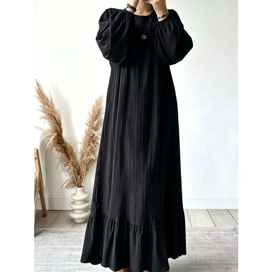Full Size Textured Puff-Sleeve Maxi Dress Plus Black / S