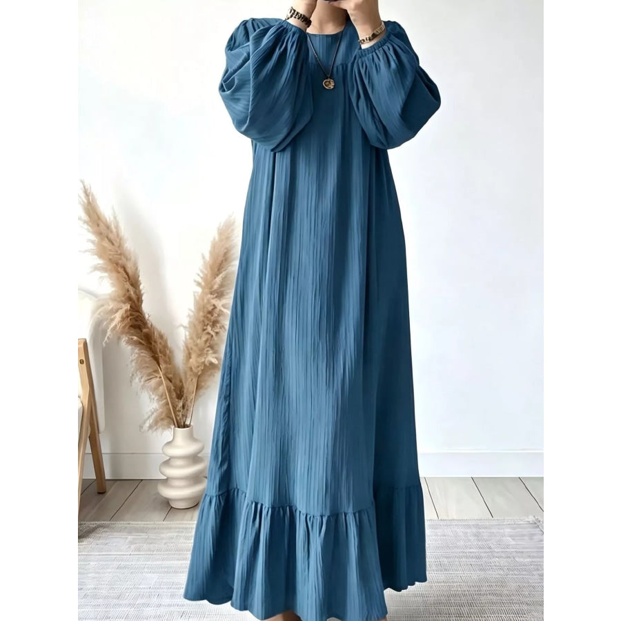 Full Size Textured Puff-Sleeve Maxi Dress Plus Blue / S