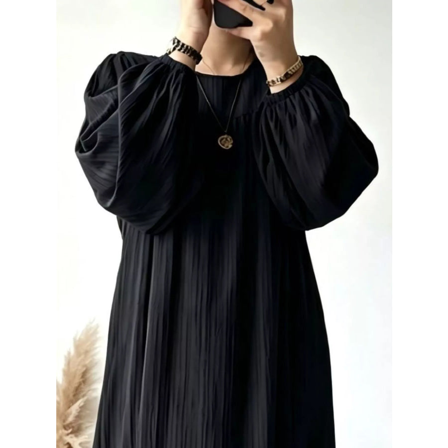 Full Size Textured Puff-Sleeve Maxi Dress Plus