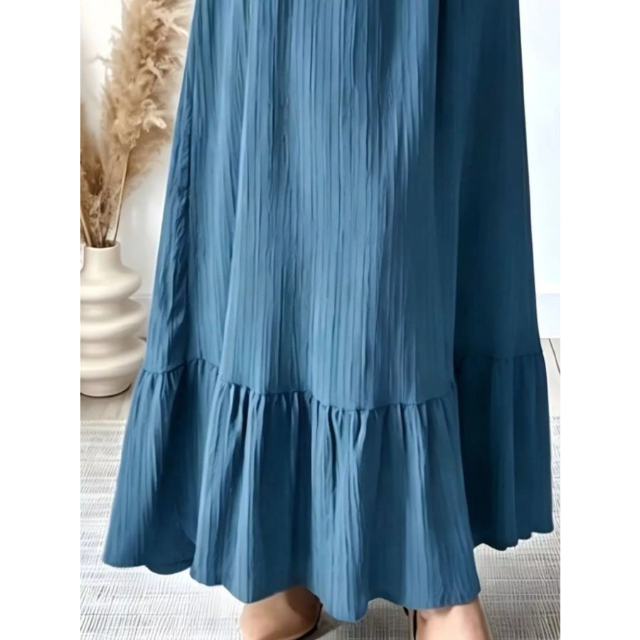Full Size Textured Puff-Sleeve Maxi Dress Plus Blue / S