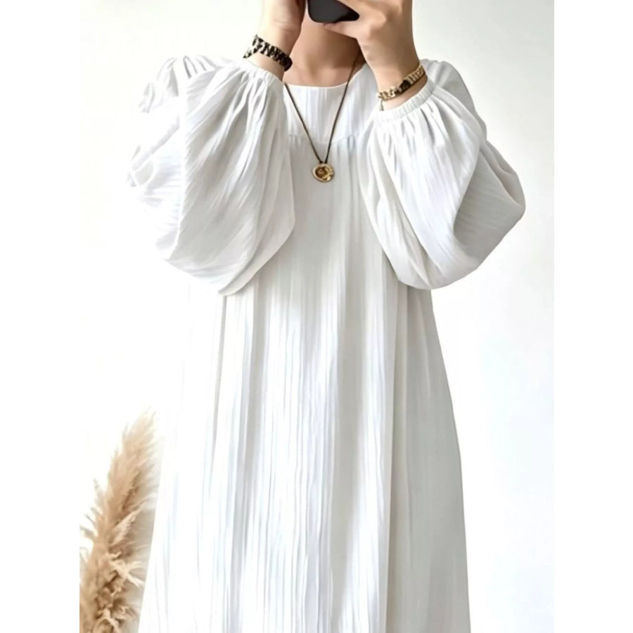 Full Size Textured Puff-Sleeve Maxi Dress Plus