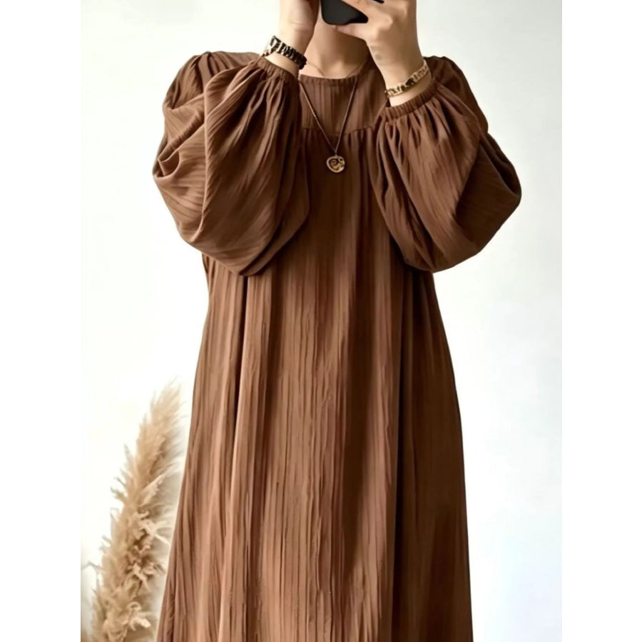 Full Size Textured Puff-Sleeve Maxi Dress Plus